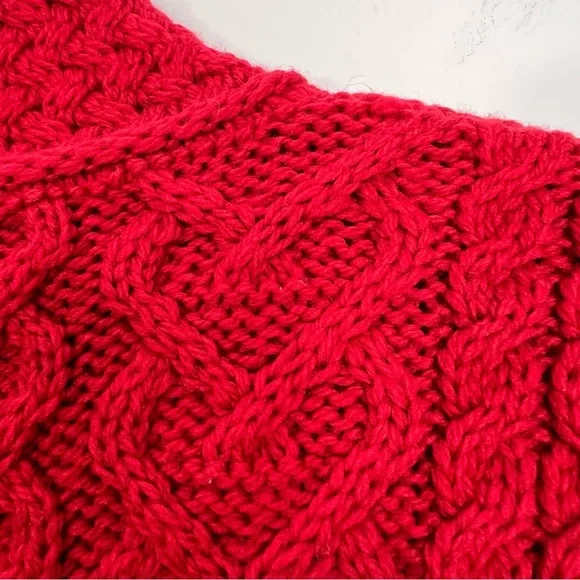 NWT Aran Mor Ireland pure merino wool ruby red high neck sweater L - Picture 9 of 17